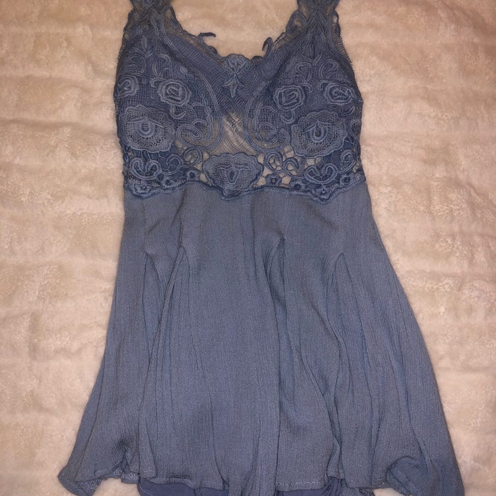 Light Blue Lace Cross-Back Romper